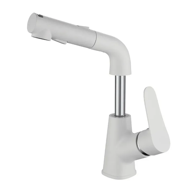 

Brass Pull-out Faucet Basin 360° Rotation Dual Mode Bathroom Crane Deck Mounted Hot Cold Water Mixer Tap for Kitchen Bath