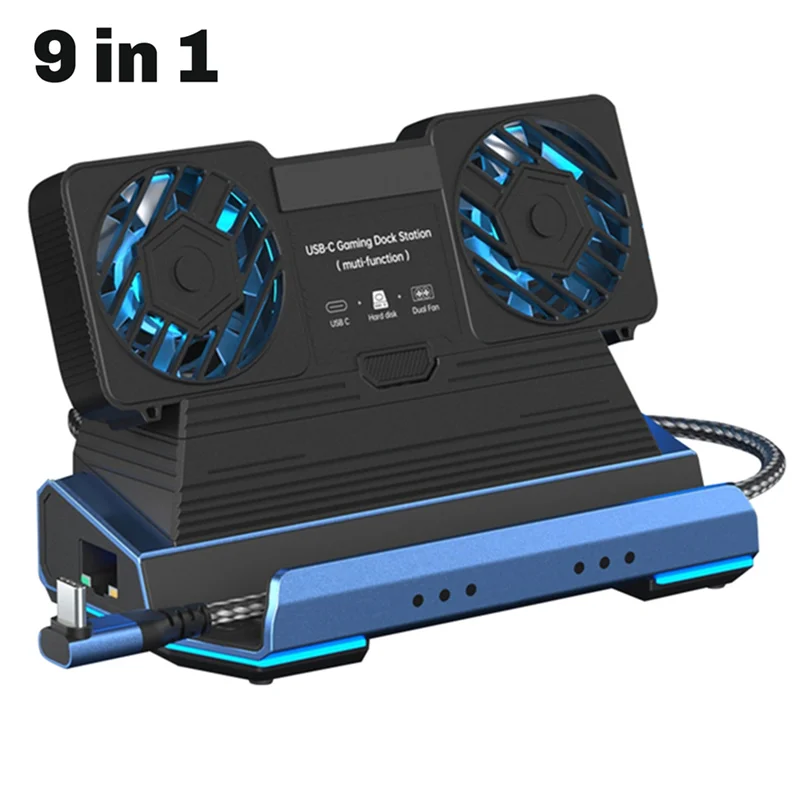 Estación de acoplamiento Doble ventilador de refrigeración 4K @ 60Hz PD100W Gigabit Ethernet para Steam Deck OLED y ROG X y Legion Go