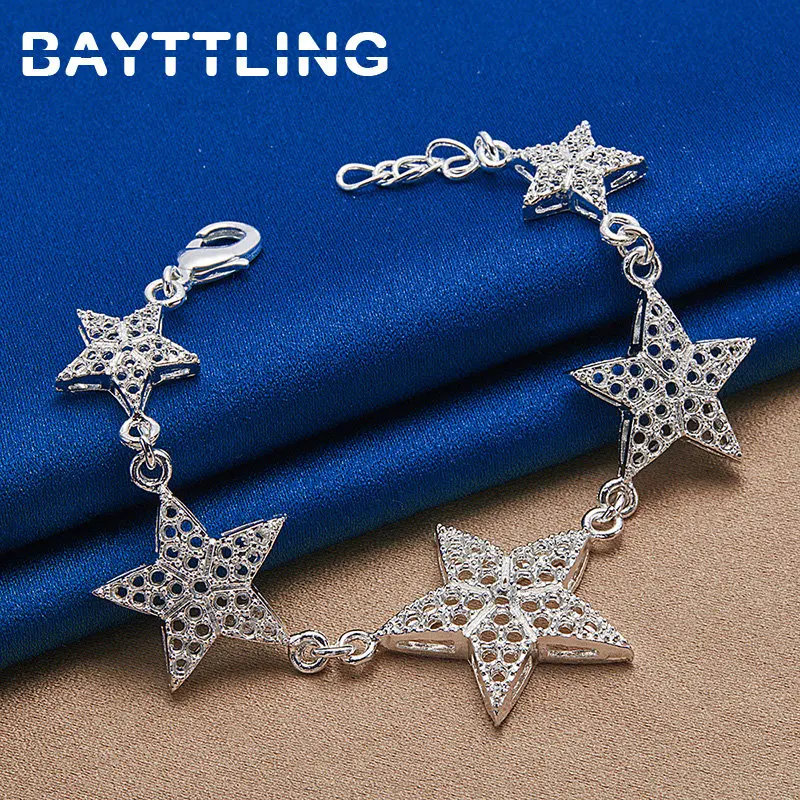 

New 925 Sterling Silver Beautiful 5 Stars Bracelet For Women Girlfriends Party Gifts Fashion Wedding Jewelry Accessories