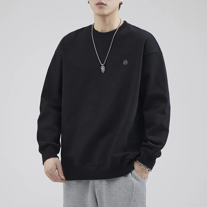 

Мужской утепленный свитшот свободного кроя с круглым вырезом, осенне-зимний, повседневный, комфортный, из хлопка