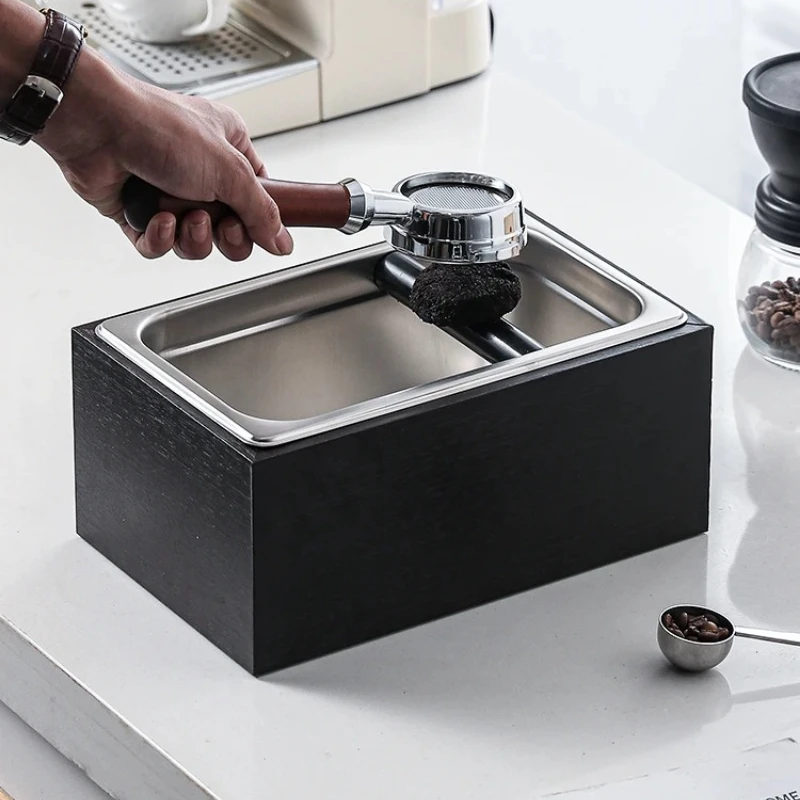 

Espresso Coffee Grounds Bin - Wooden Tamping Box for Semi-Automatic Machines Cream Knocker, Waste Collector, Compact Storage