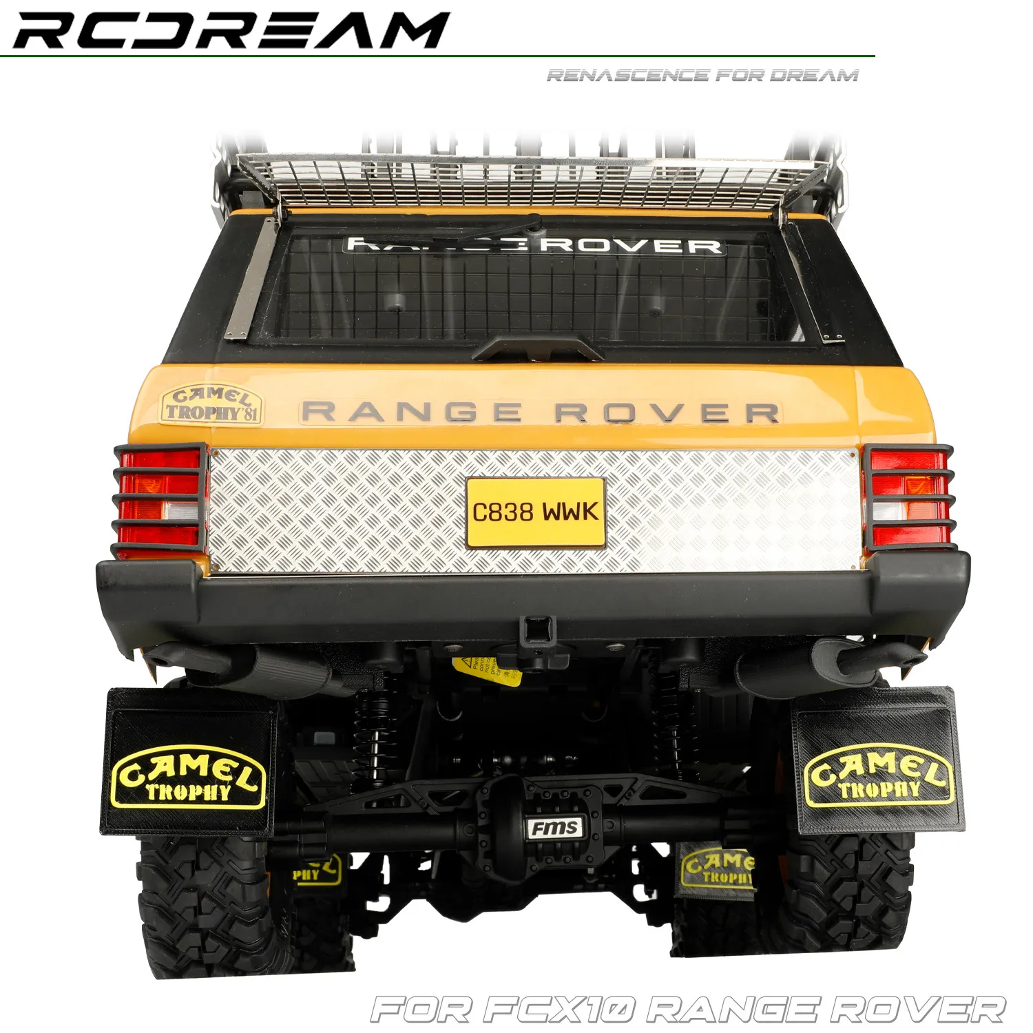 RCDream 1/10 effet 3D garde-boue en caoutchouc souple couleur TPU Film de garde-boue/tuyau d'échappement arrière pour FCX10 Camel Range Rover pièces d'option