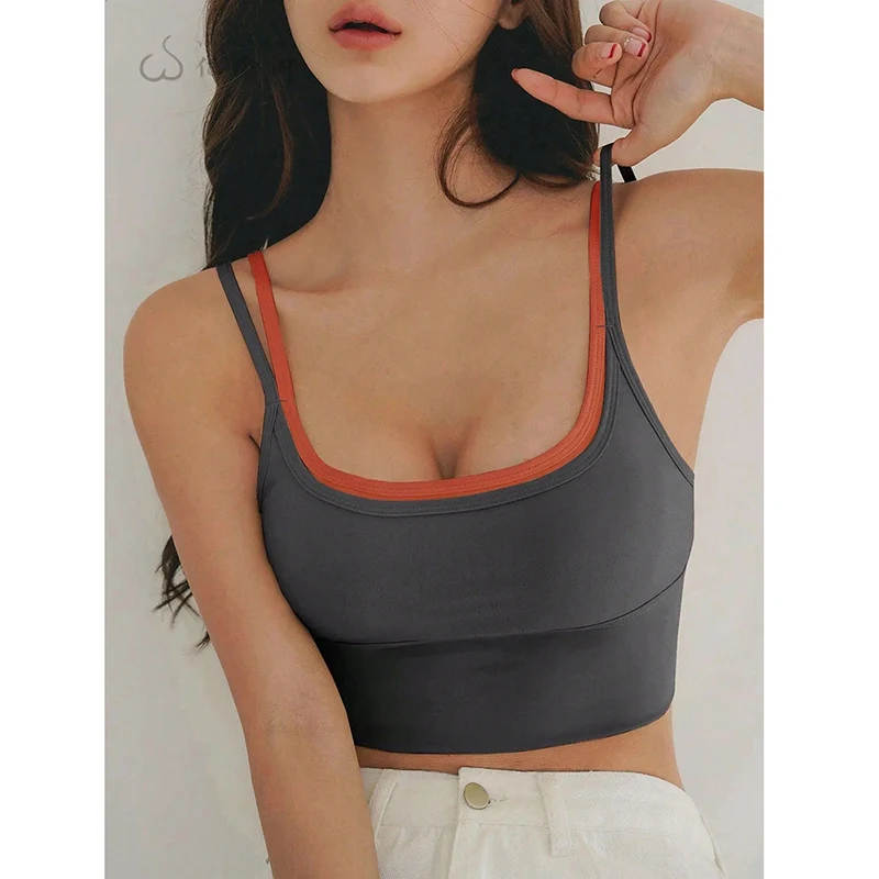 Women's yoga sports bra, shoulder straps with color blocking design, camisole yoga fitness bra image 4