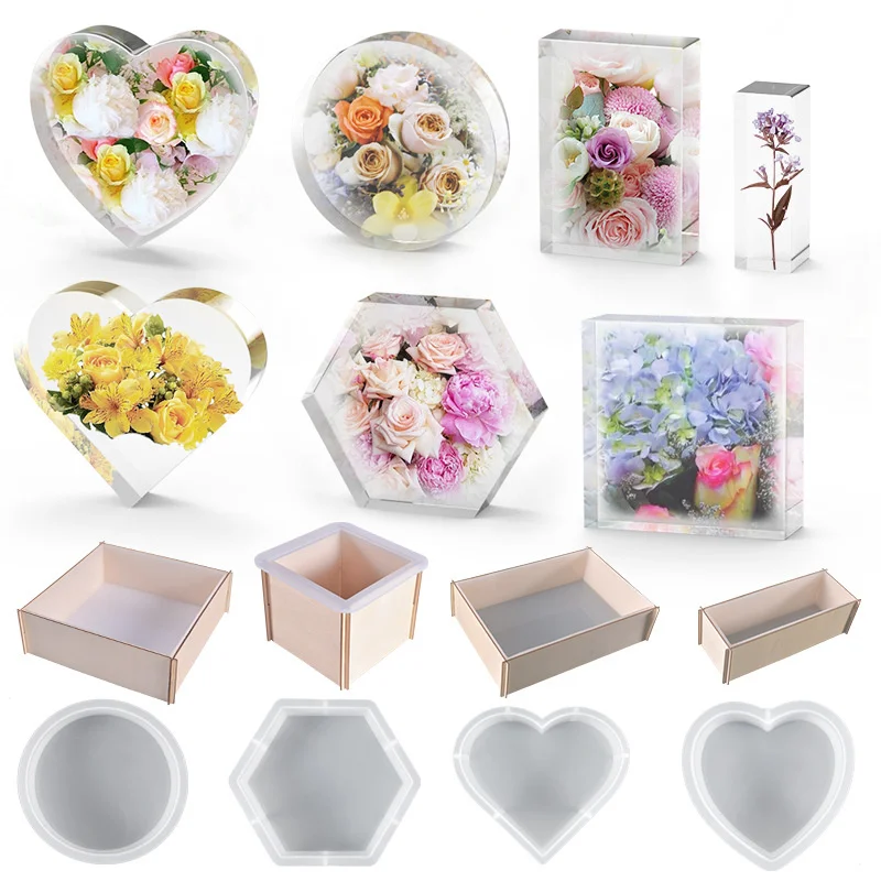 Round heart-shaped hexagonal silicone mold epoxy resin can be used for tray base bookshelf ornaments table ornaments storage