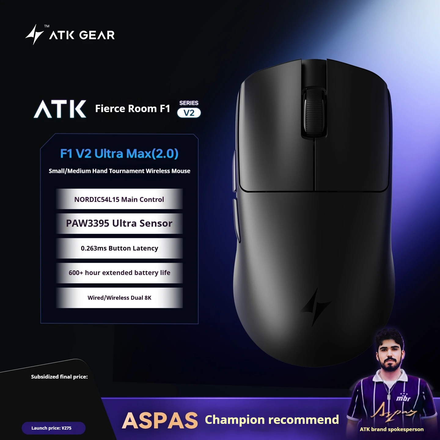 Atk F1 V2 Ultimate Mouse 38g Lightweight Dual-Mode Wireless 8K