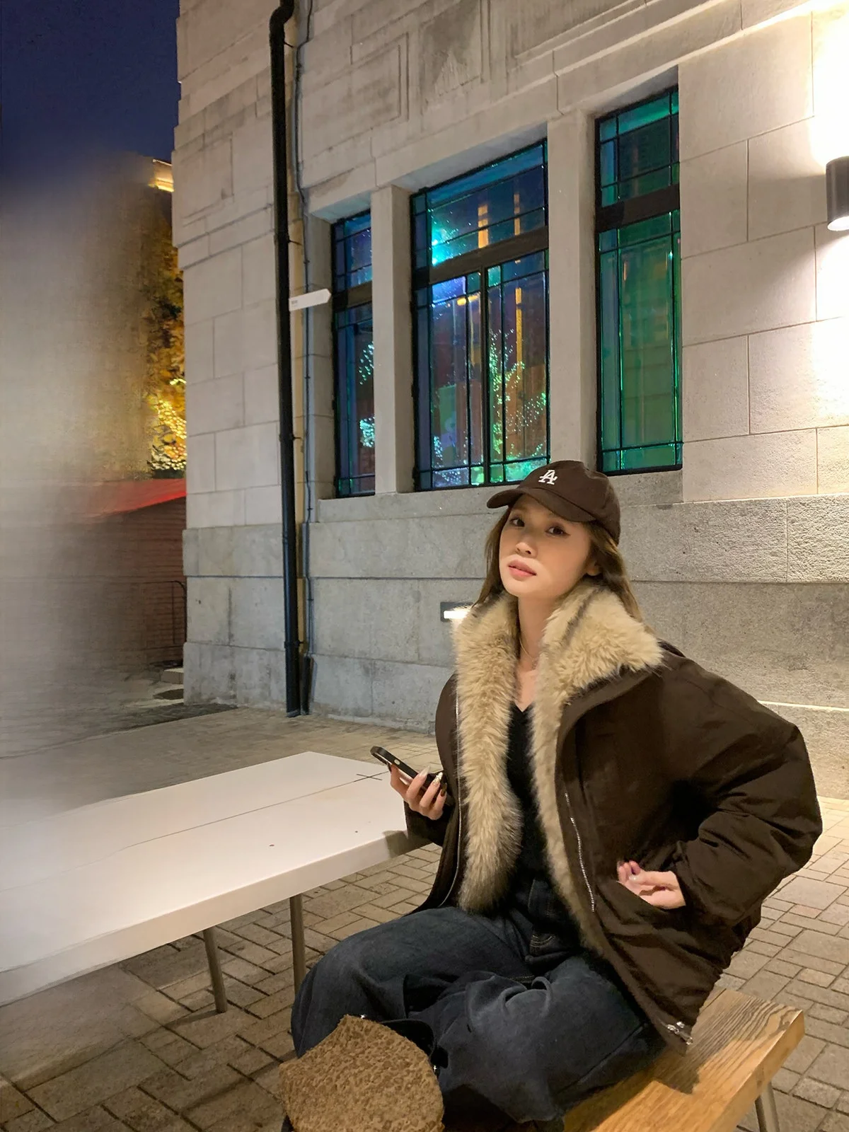 

FANCHOU Thiened Puffer Jaet with Fur Collar in Caramel Color Loose Fit Ladies Coat Warm Winter Outerwear without Hood