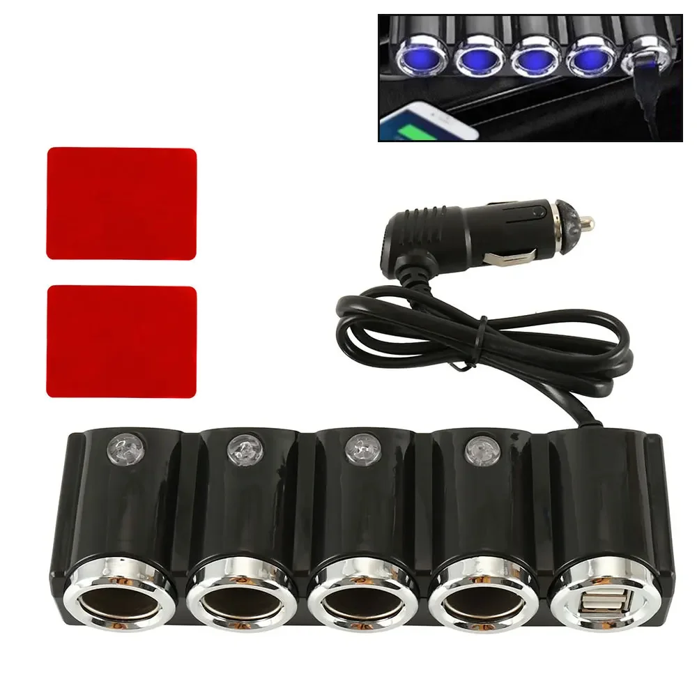 Universal Car Charger 12V 24V 4 Way Cigarette Lighter Multi Socket Auto Splitter Power Charger Car Adapter Dual USB Car Charger