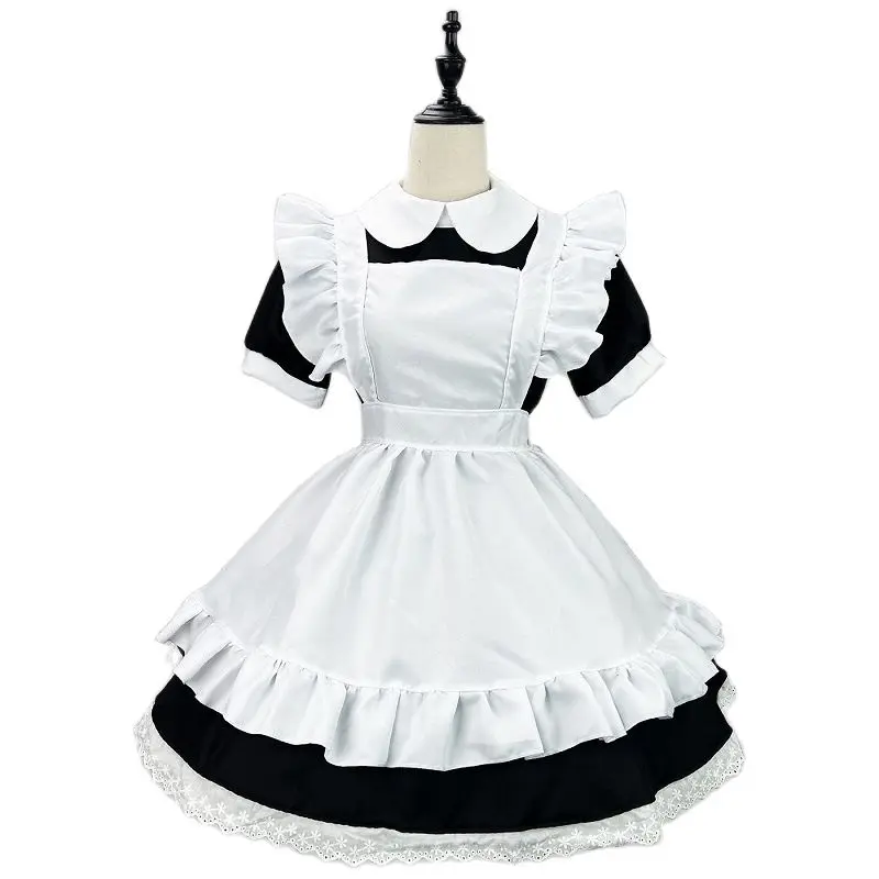 

Solid Color Girl Uniform French Maid Two-Piece Cute Lapel Kawaii Role-Playing Short Dress Can Be Customized Colors