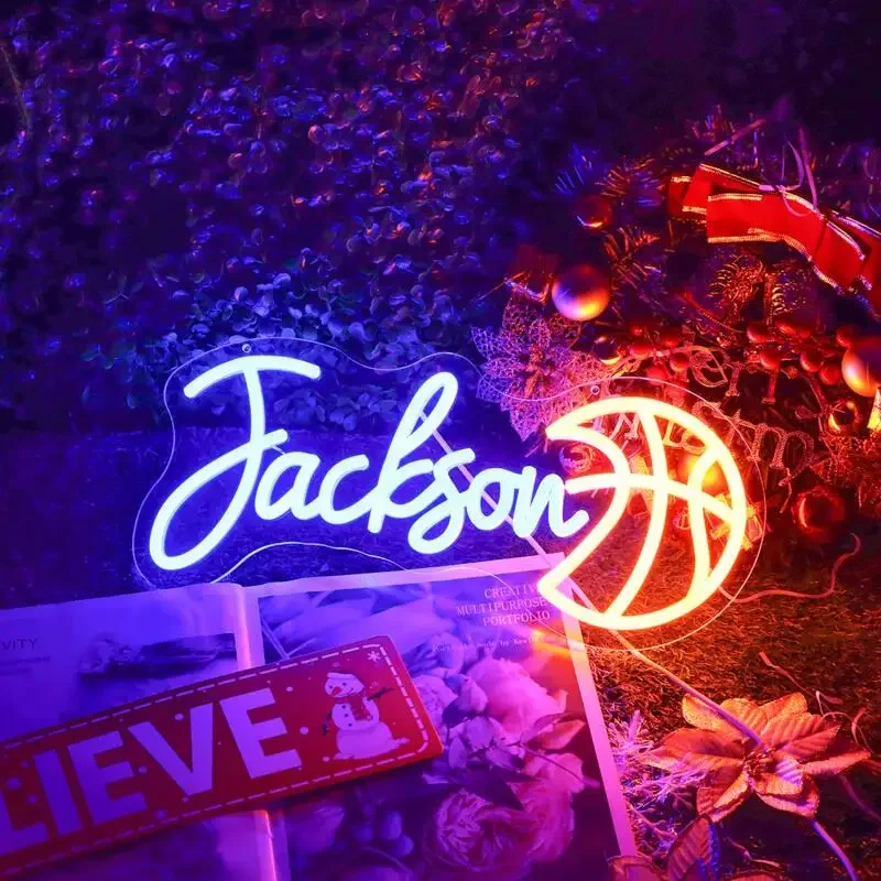 Letrero de neón LED de baloncesto personalizable, brillo ajustable alimentado por USB |   Decoración de dormitorio, sala de estar, oficina, fiesta y boda.