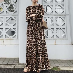 Vestidos Muslim Jalabiya Women Leopard Print Long Dress Ramadan Morocco Dubai Arab Eid Robe Abayas Saudi Islam Kaftan Dresses