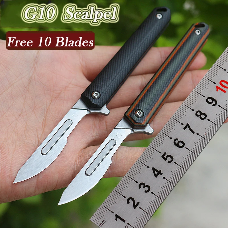 Mini Folding Pocket Knife, G10 Handle, Bisturi, Fast Open, CNC, Carbon Fiber Blade, EDC, Desembalagem ao ar livre, Key Knife, Self Defense Tool