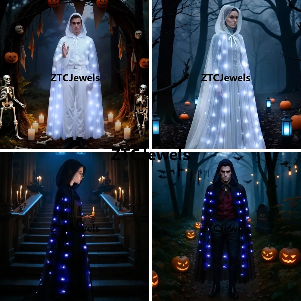 

LED Light Up Cloak for Halloween Cosplay Vampire Witch Glowing Cape Costume Adult Unisex Carnival Party