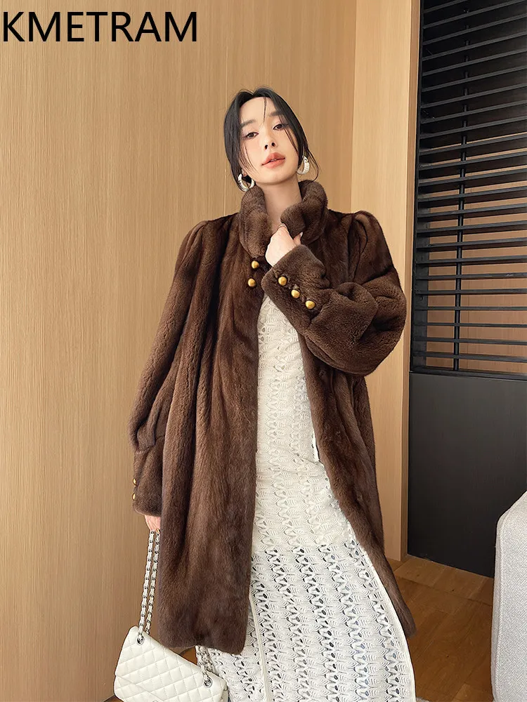 KMETRAM Real Whole Mink Fur Coat Woman Luxe Purple Label Velvet Mink Fur Jacket Stand Collar Winter Coat Women Clothes 90cm 2026