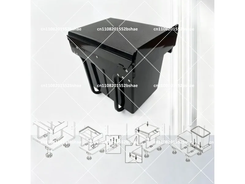 Kitchen Hidden Pull Out Waste Bin 15L with Lid Telescopic Sliding Rail for Cabinet Trash Can