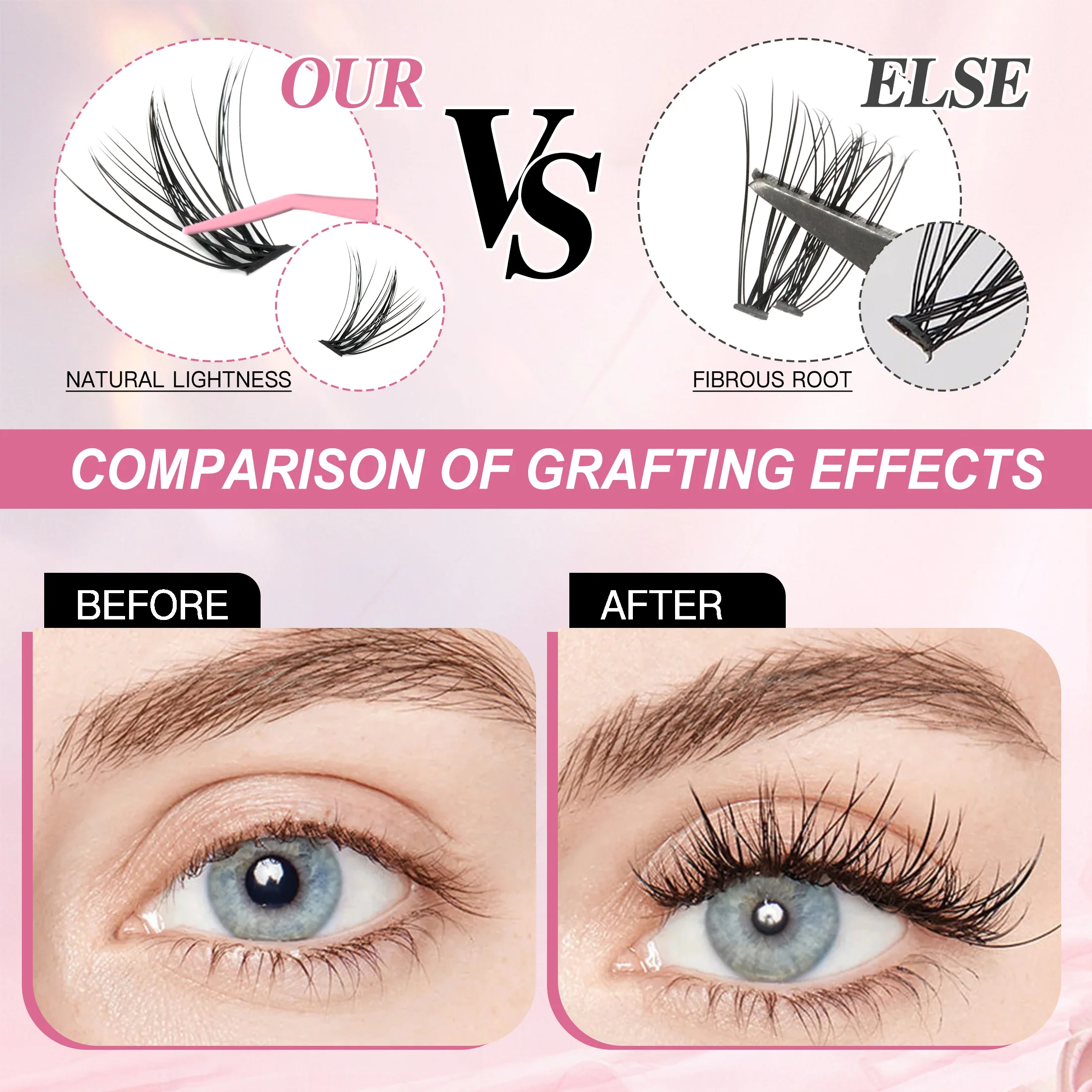 Zestaw do samodzielnego montażu 560 kępek sztucznych rzęs, duża pojemność, książka z rzęsami w kępkach z klejem, płyn do usuwania kleju, pęseta, naturalny wygląd do użytku.