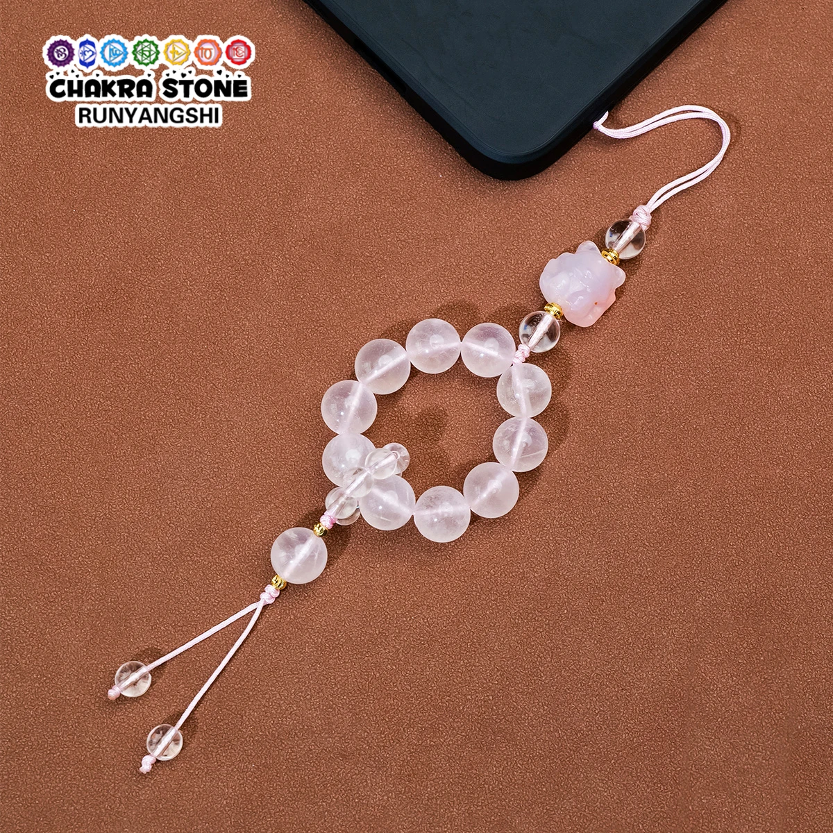 1PC Natural Rose Quartz Cute Car Ornament, Wealth Attracting Nine-Tailed Fox Interior Hanging Charm