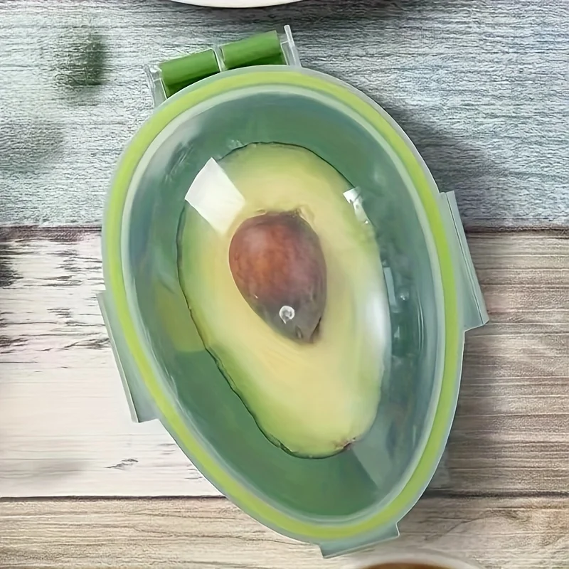 1pc Avocado Storage Box, Dark Green Plastic with Flip-Top Lid, Round Design Ideal for Fridge Organization