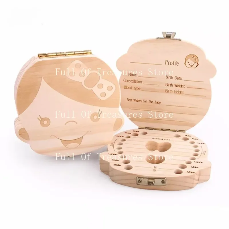 Wooden baby teeth box, storing baby teeth, Spanish and English, strengthening navel teeth, saving gifts