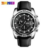 SKMEI 9156 Luxury Leather Waterproof Quartz Watch for Men Sports Stopwatch Mens Wristwatches Clock Relogio Masculino 9292