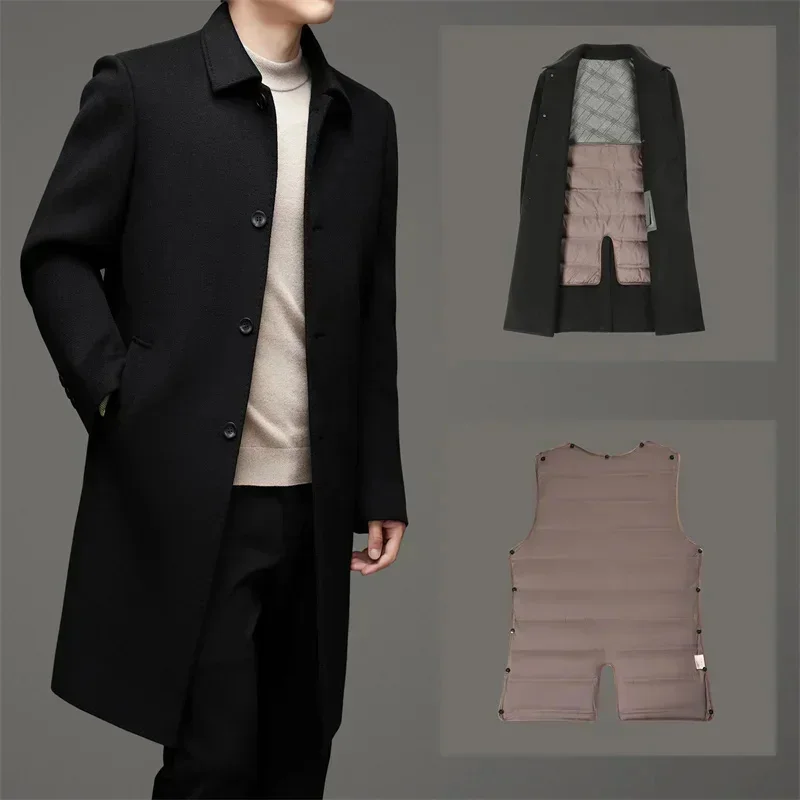 Luxury Designer Clothing Men's Wool Coat Goose Down Thick Heating Winter Super Jacket Especially Black