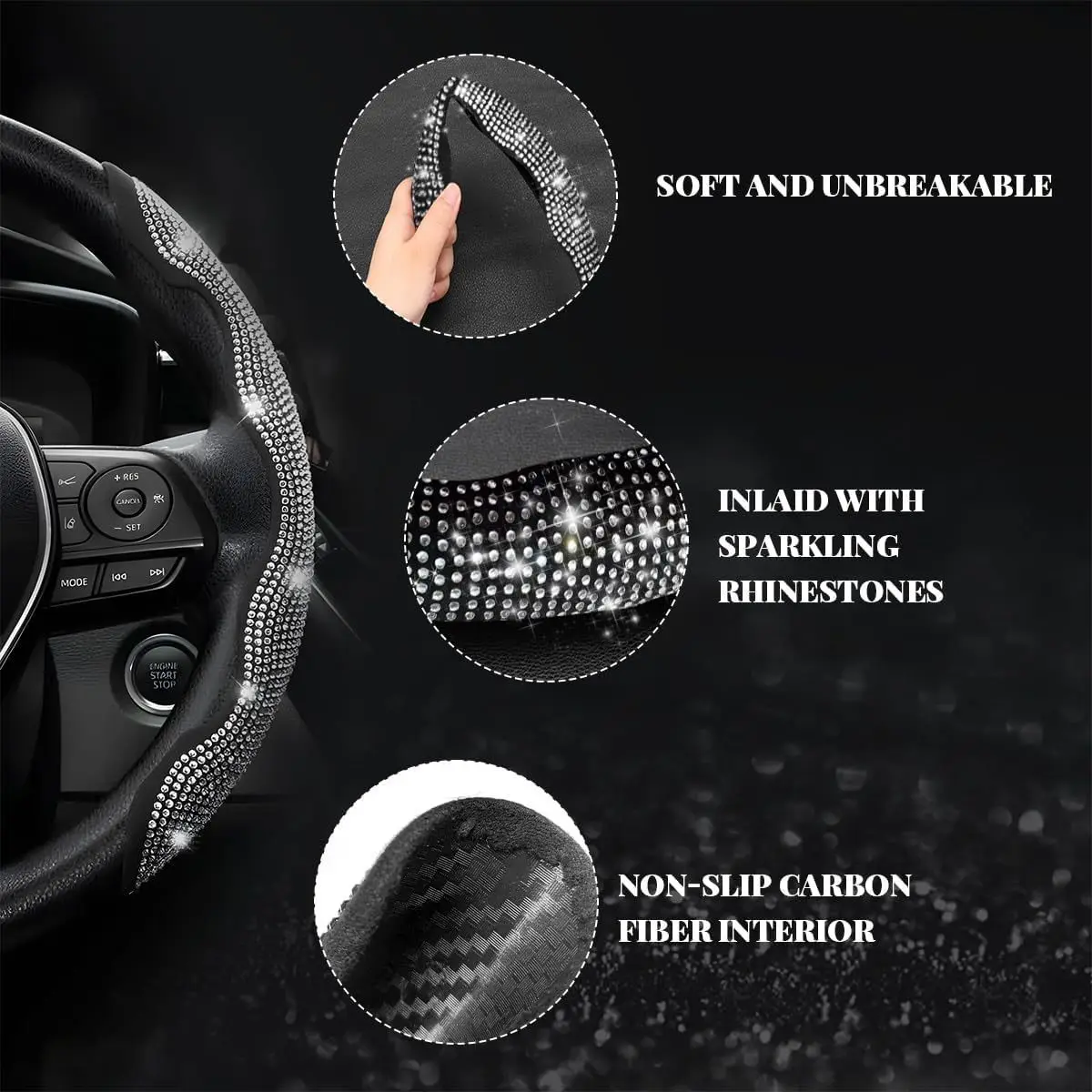 Car Steering Wheel Cover New Diamond-Encrusted Four Seasons Suitable for Buckle Cover Anti-Skid Decoration Interior Accessories