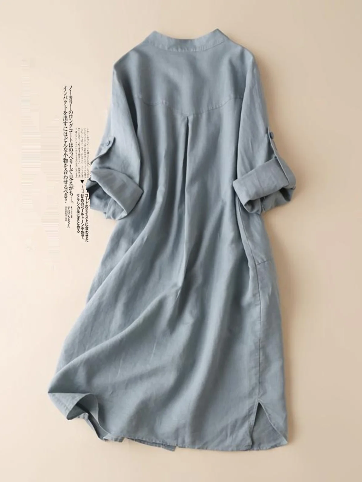

Retro Cotton Linen Long Sleeve Women's Dress Spring Summer Midi Dress Button Detail Loose Fit Gown Vintage Style Skirt