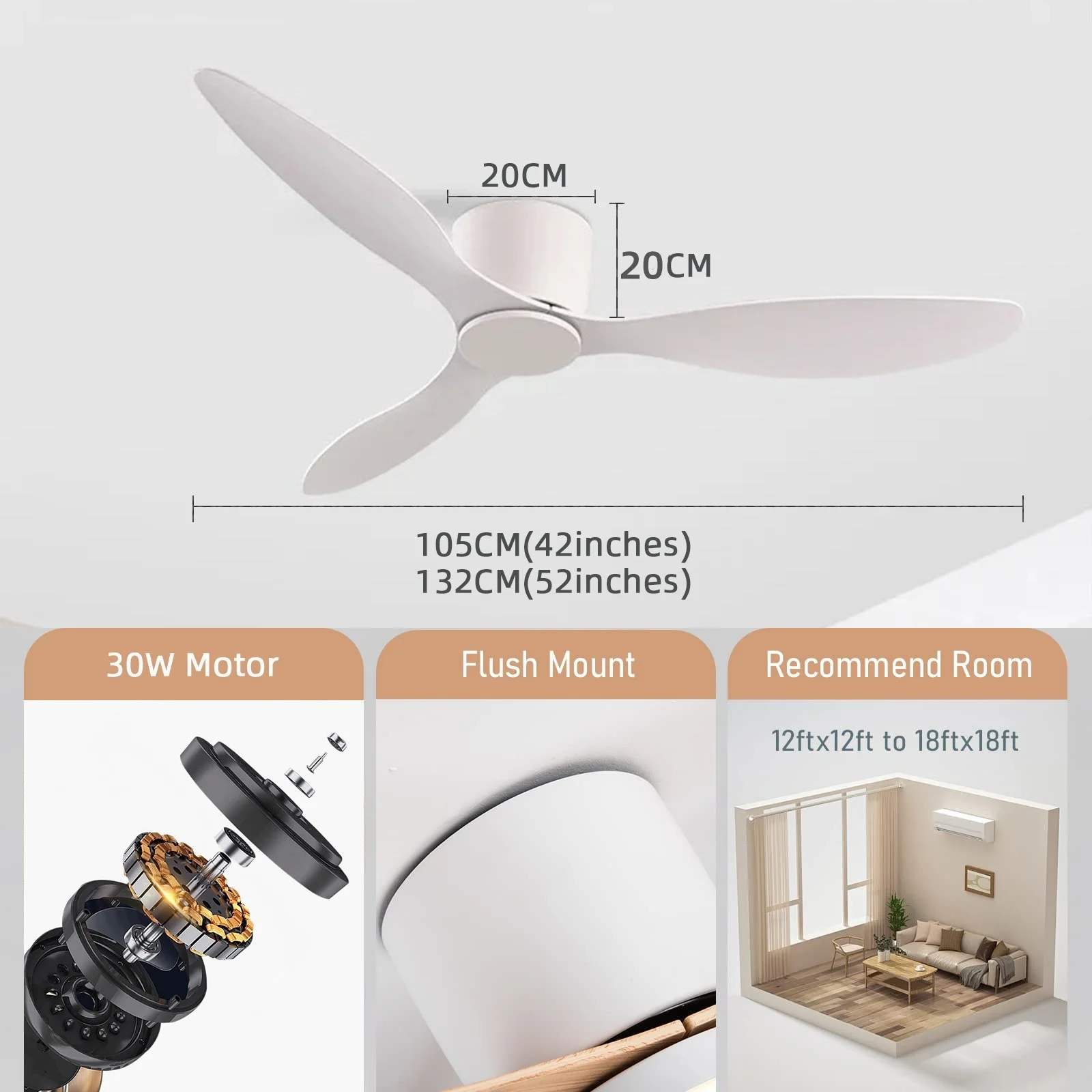 2026 New Modern White BLDC 52 inch Ceiling Fan With Led Light Ceiling Light Fan Ceiling Fans With Lights Remote Control