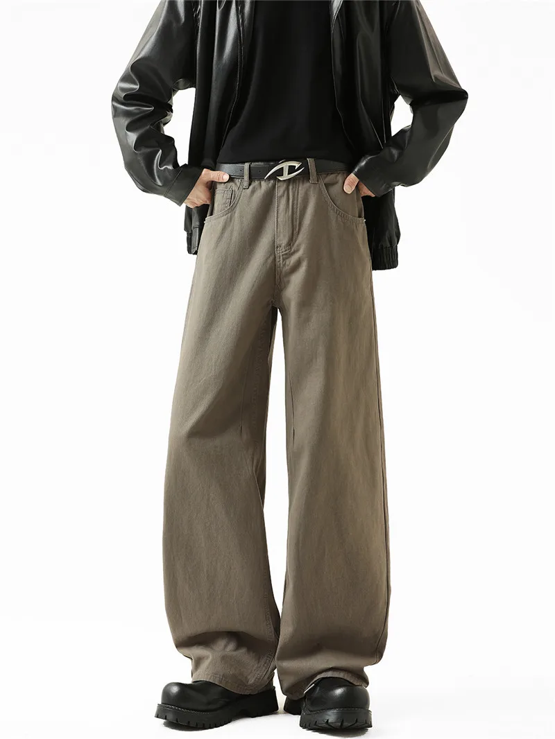 

Коричневые джинсы в американском стиле ретро, мужские осенние модные джинсы Cleanfit, широкие длинные прямые брюки-трубы, универсальные джинсы High Street