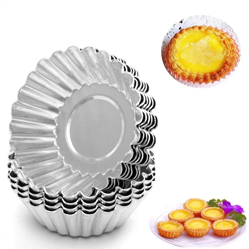 10/20PCS Reusable Aluminum Alloy Egg Tart Mold Cookie Cupcake Baking Mold Muffin Baking Cup Egg Tart Pan Mold Eco-Friendly