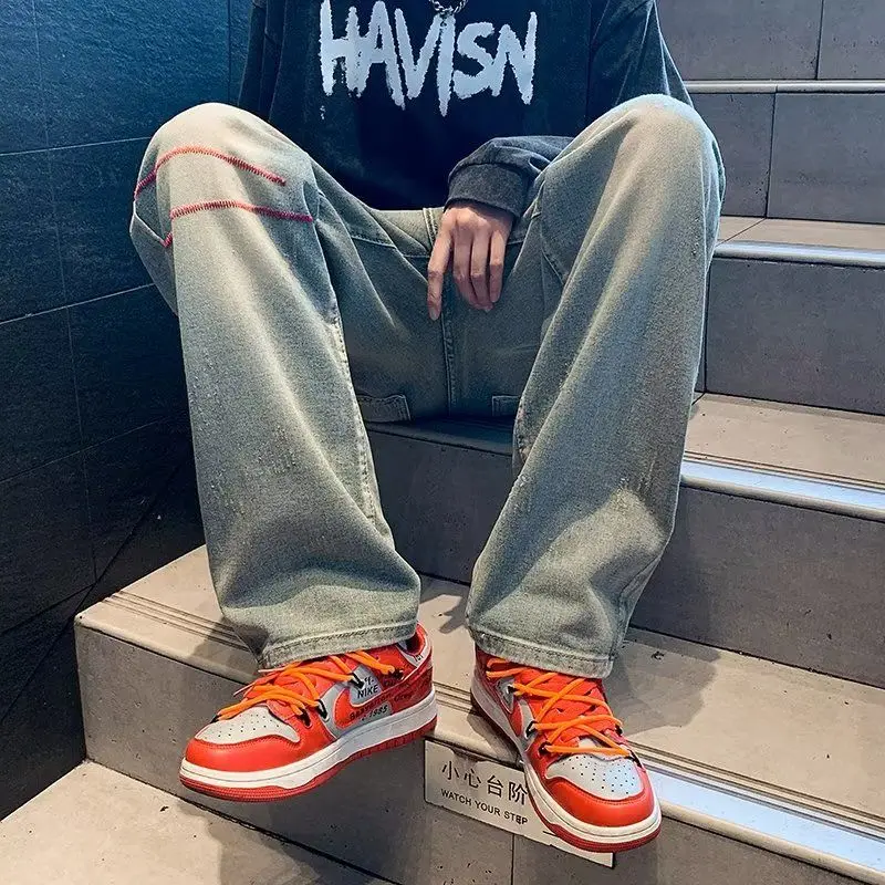 E-BAIHUI Baggy Jeans Men Spring and Autumn Loose High Street Black Jeans for Men American Trend Vintage Men Clothing Trousers