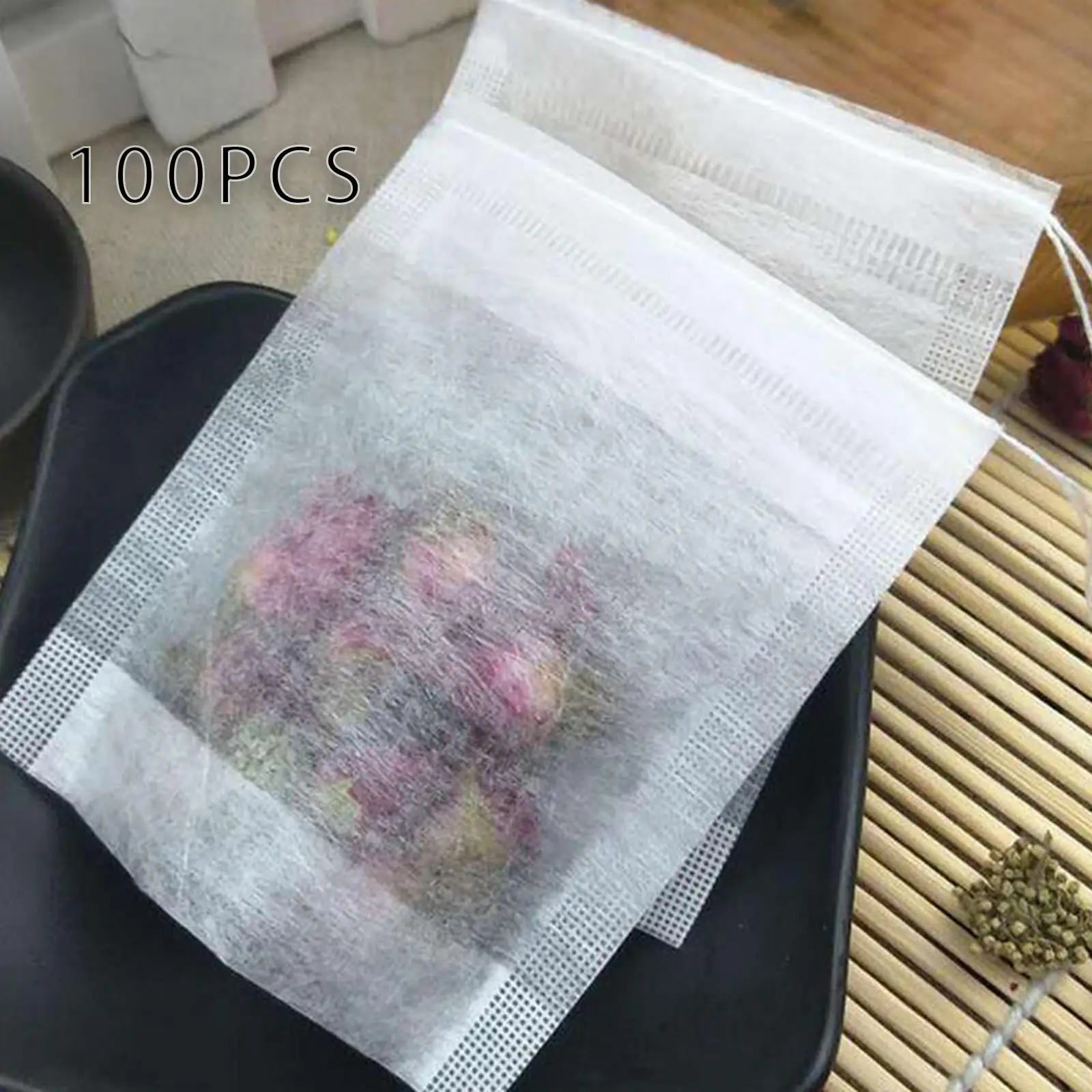 Image 4: 100x sachets filtrants à thé sachets de thé jetables avec cordon pour épices à base de plantes
