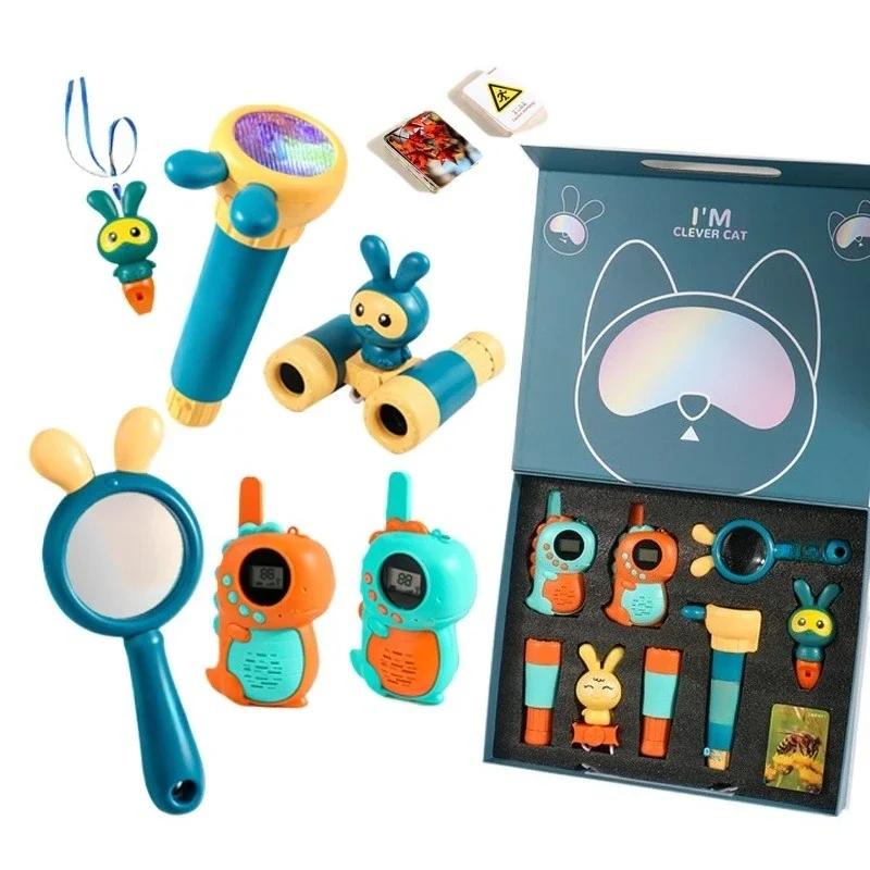 Outdoor nature explorer children's toy set plastic mini binoculars magnifying glass interactive educational game