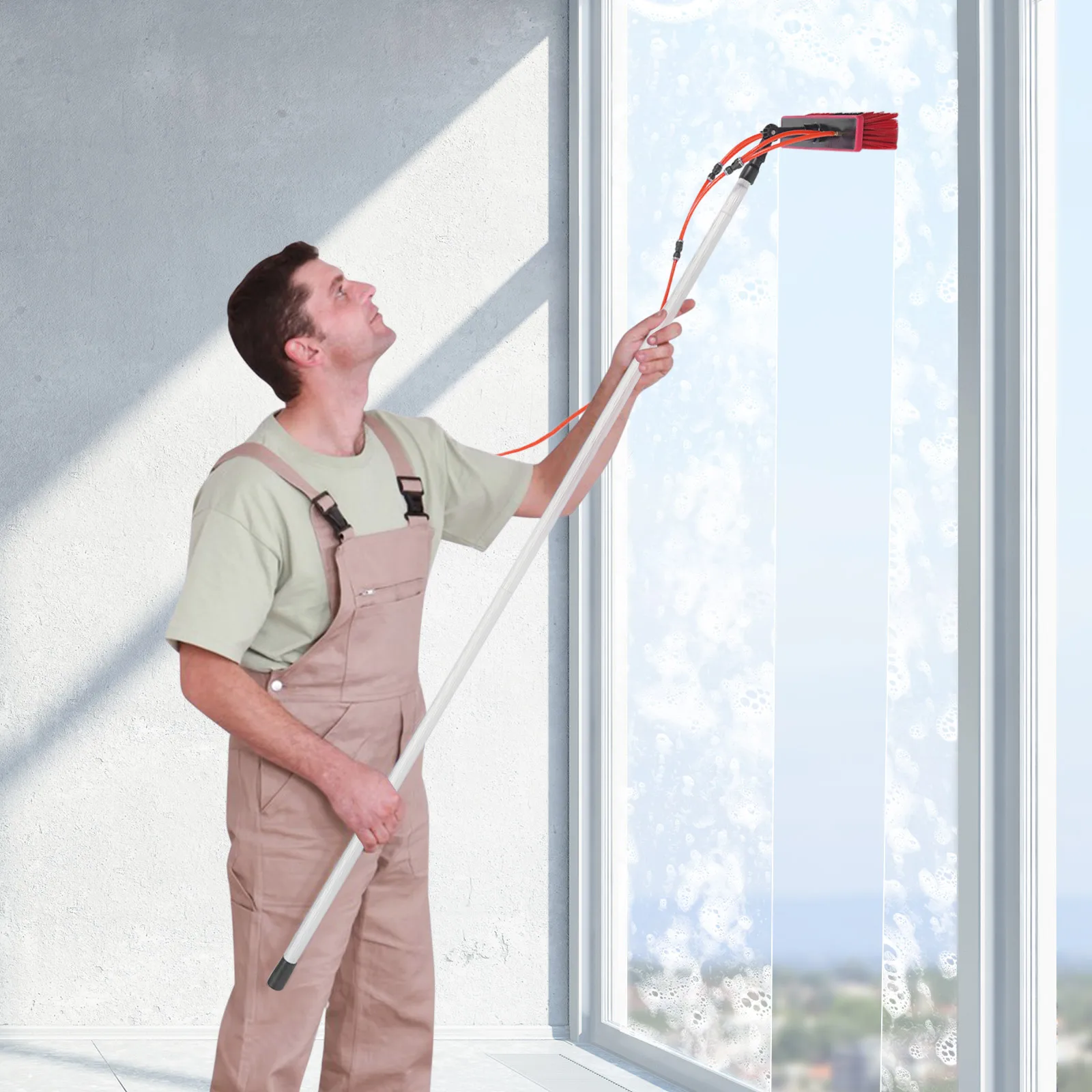 

Очищающие столбы для подачи воды 3-в-1 Четыре автоматических выхода воды 180 ° Стержни для мытья окон, скребок для душа 7,1 фунта