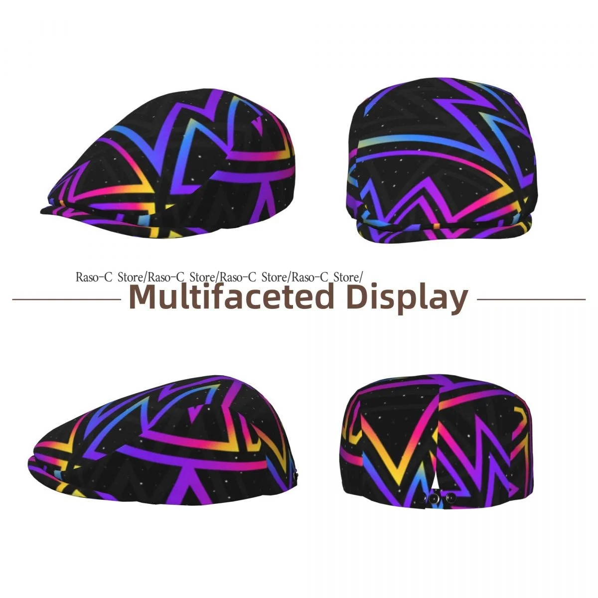 Unisex Adult Forward Peaked Cap Geometric Space Pattern Newsboy Flat Cap Casual Streetwear Ivy Driving Hat