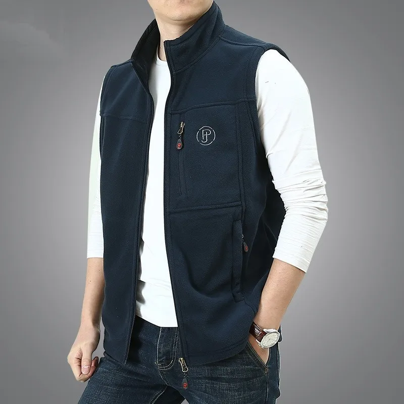 

4XL Men's Thin Spring Autumn Thermal Fleece Vest Outdoor Sports Large Size Loose Sleeveless Fishing Hiking Travel Warm Waistcoat