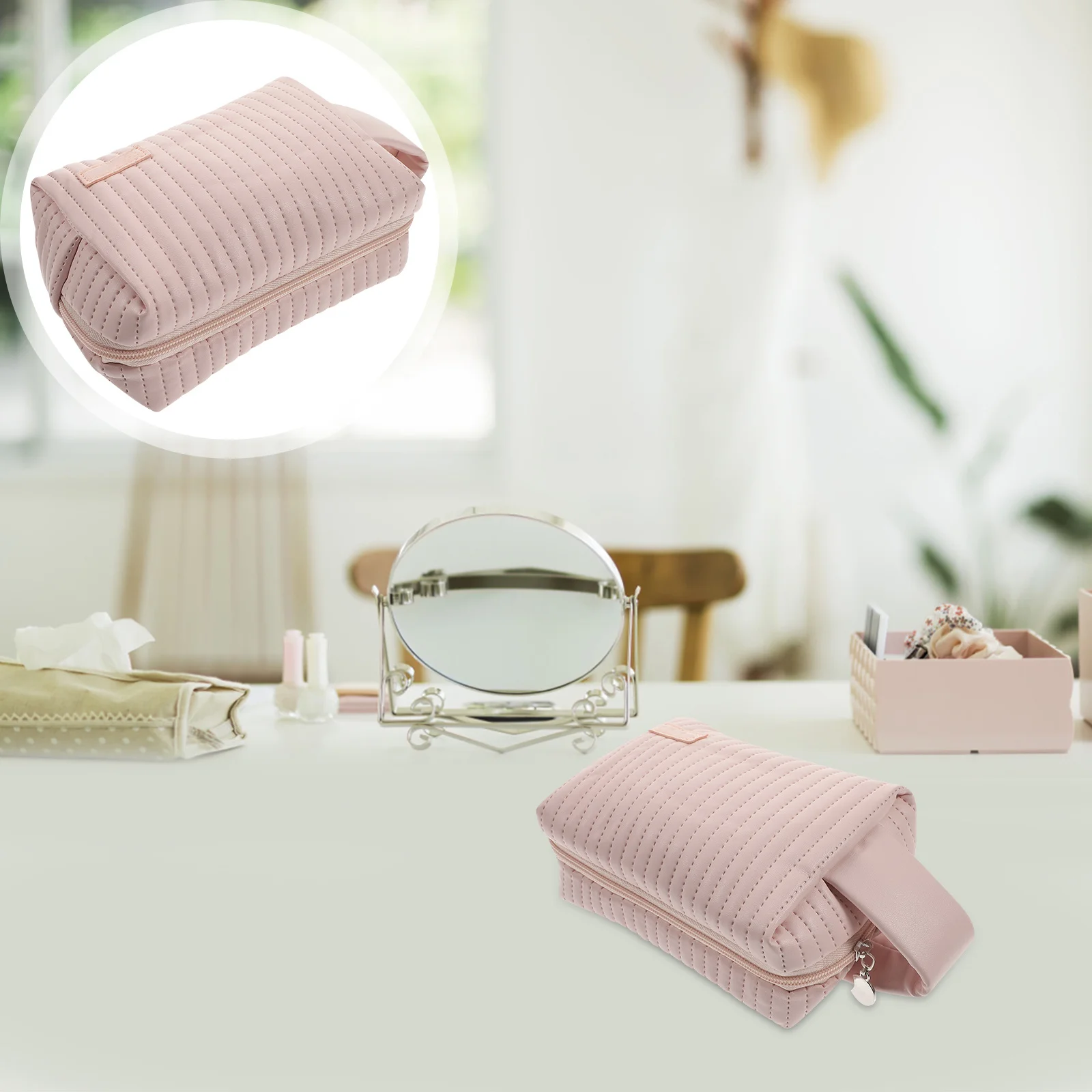 

Pu Bag Large Capacity Portable Travel Makeup Organizer Toiletries Pouch For Women Girls Bathroom