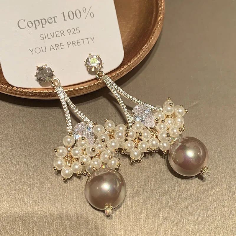 

Korean Pop S925 Silver Needle Grace Gold Pearl Flower Fan Earrings for Women Jewelry Unique Designs Elegant Adornments Accessory