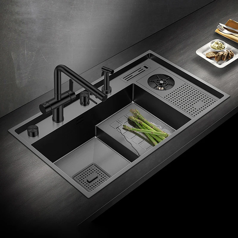 Black Handmade Basin Sink Stainless Steel Bowl Sus304 Handmade Undermount Multifunction Kitchen Sink