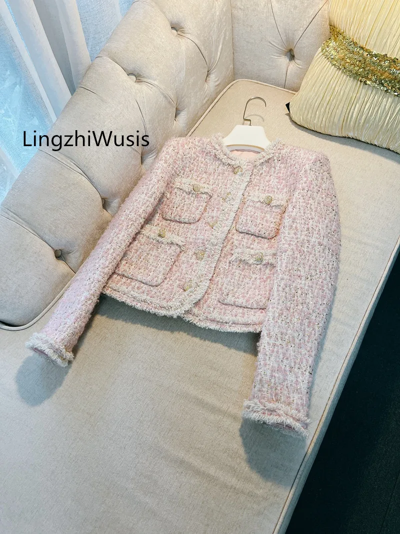 Lingzhiwu French Gentle Pink Ladies Elegant Coat Top Quality Short Outerwear Female New Arrival