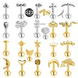 ASTM F136 G23 Titanium Snake Bee Drop Threadless Piercing Moon Cross Push in Labret Stud Flower Leaf Pin Daith Conch Earring 16G