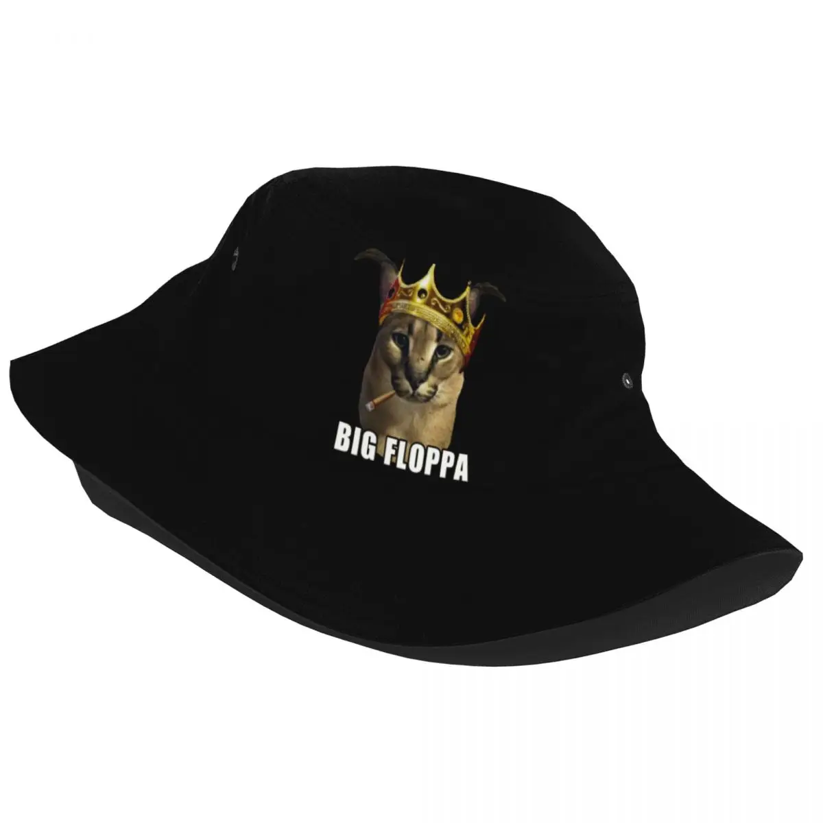 Big Floppa Rapper King Crown Poppa Meme Bucket Hat for Women Men Caracal Cat Summer Travel Beach Caracal Cat Fisherman Cap