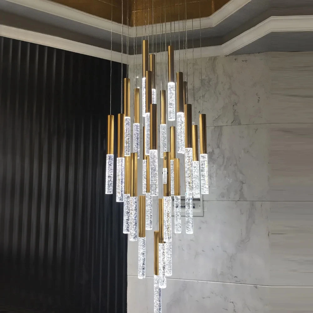 

Modern Ceiling Led Chandelier Loft Staircase for Living Room Crystal Hanging Lamp Nordic Art Deco Gold Long Kitchen Chandeliers