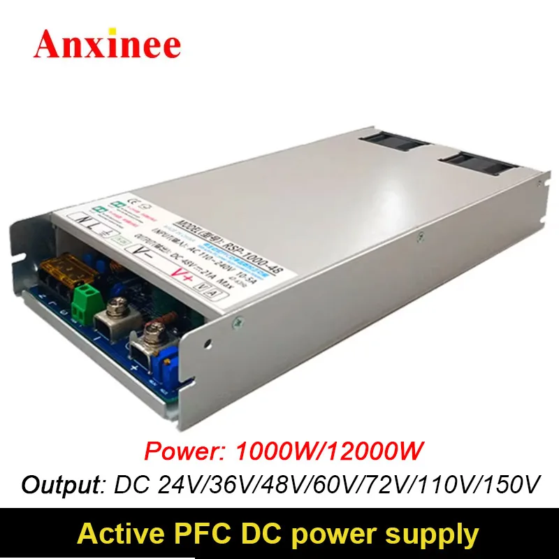 High Efficiency 0.98 High Power AC 220V 110V To DC24V 36V 48V 60V 72V 110V 150V 1000W 1200W Switching Power Supply with PFC