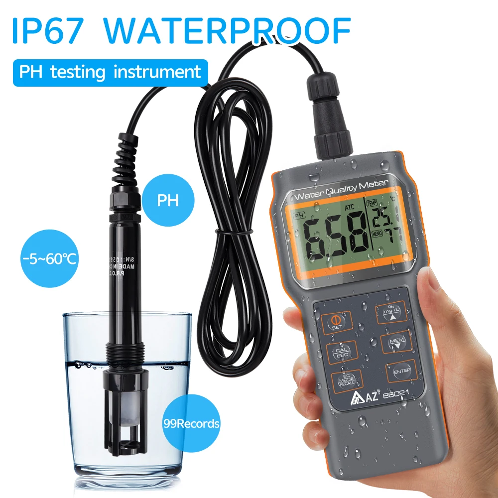 Imagem -04 - Multi Função Dissolvido Detector de Oxigênio Medidor de ph Aquarium Oxigênio Content Tester Alta Precisão Água Qualidade Tester Az86021