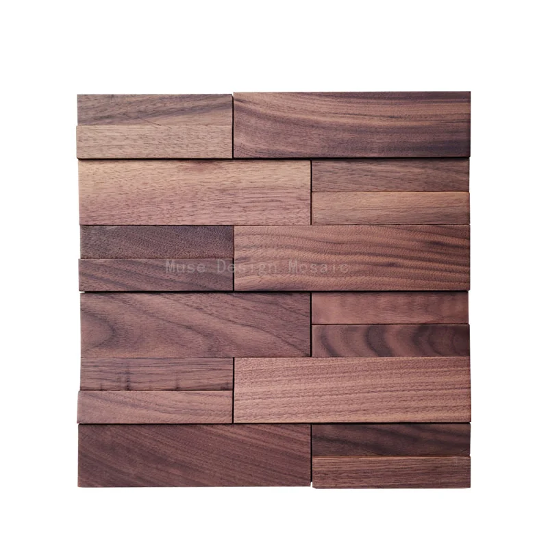 3D Self-Adhesive Natural Black Walnut Wood Mosaic Tile ,Art Wooden Wall Panel For Home/Office Decor Wall Tile, 30x30cm