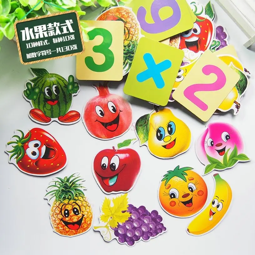 1set Calculation teaching aids Blackboard magnetic stickers Fruit digital early education animal magnetic stickers Card