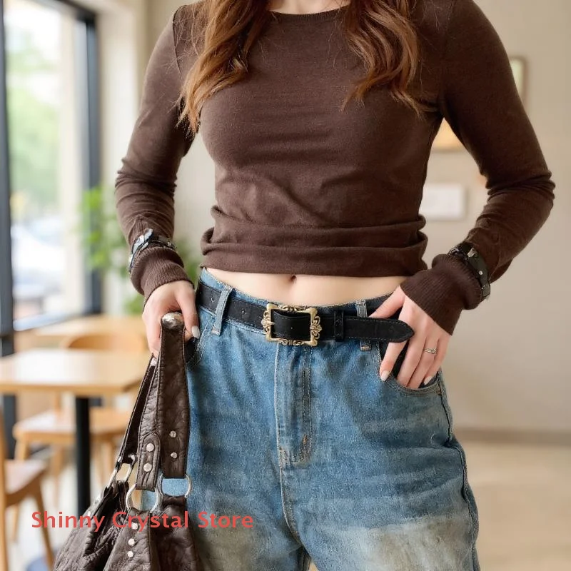 Nuovi stili Maillard Cintura in pelle scamosciata moda retrò con cintura in vita con fibbia in metallo Cintura decorativa versatile