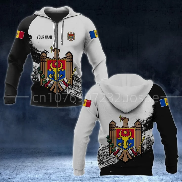 Customized Name Moldova Flag Zipper Hoodie 3D Printed Men's and Women's Sweatshirt Casual Fashion Street Men's Hoodie