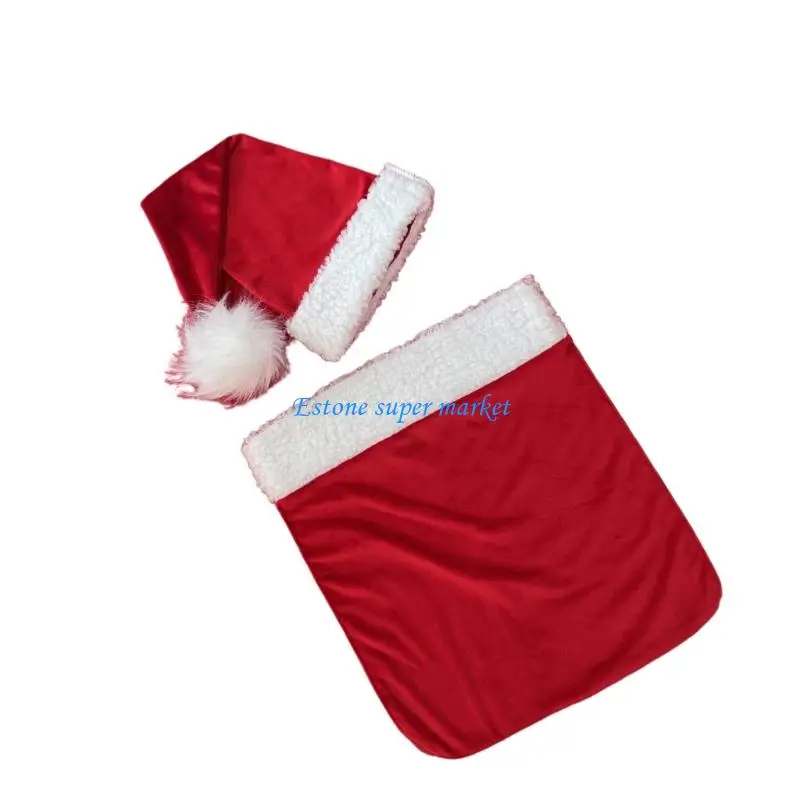 090B Costume in poliestere per cappelli da Babbo Natale e set tascabile per fotografia