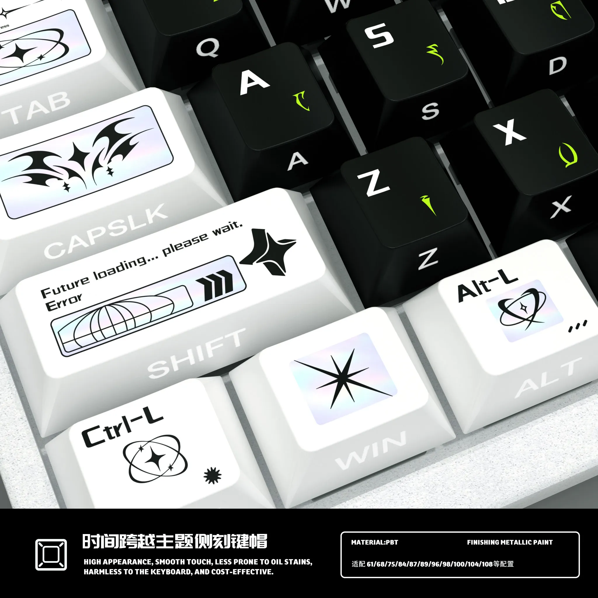 120 Keys Time Crossing Side Engraved Cherry Transparent Keycaps Full Set of PBT Hot Dye-Sub for Night Demon Mega Lion Wooting